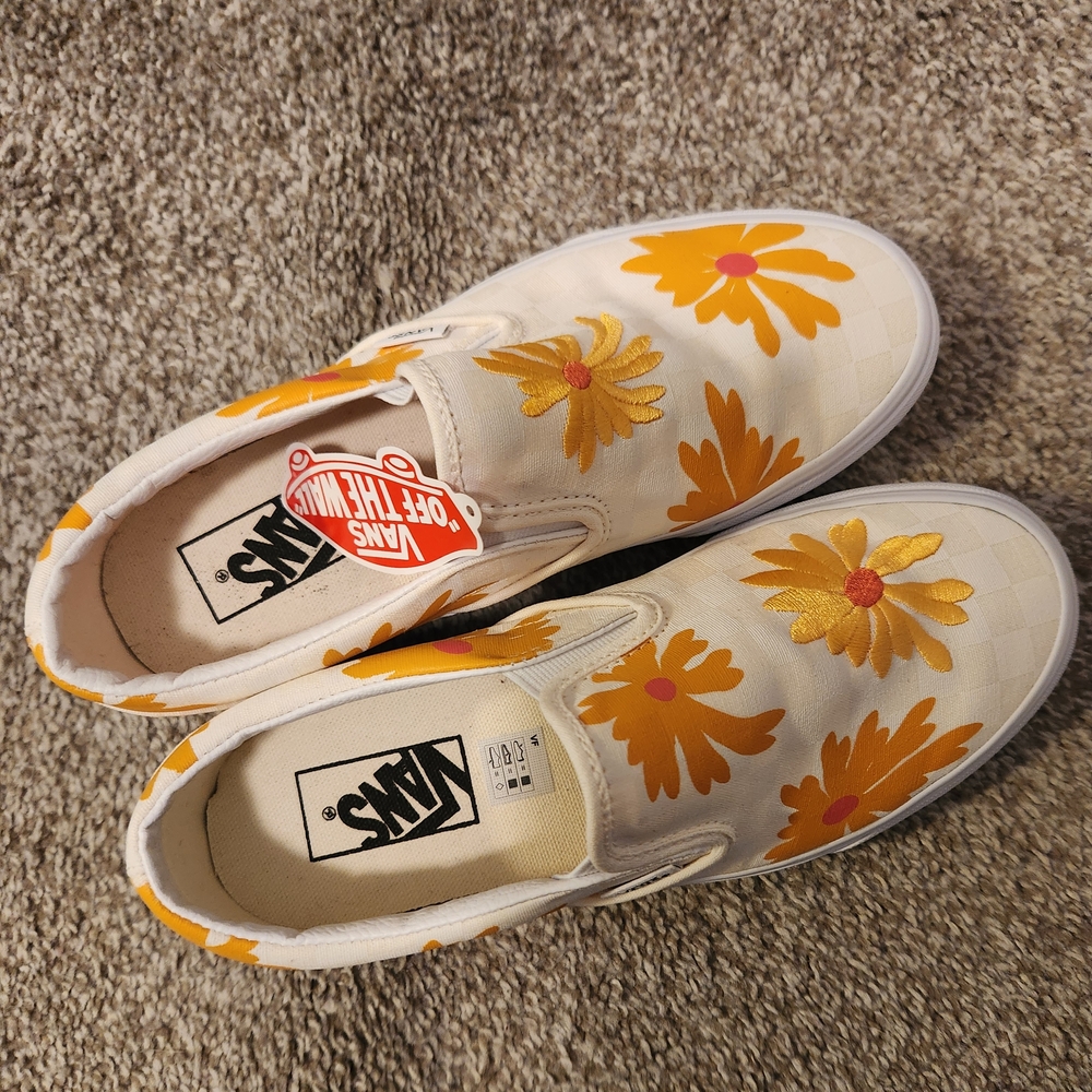 Vans Slip-On Shoes with Orange Floral Design